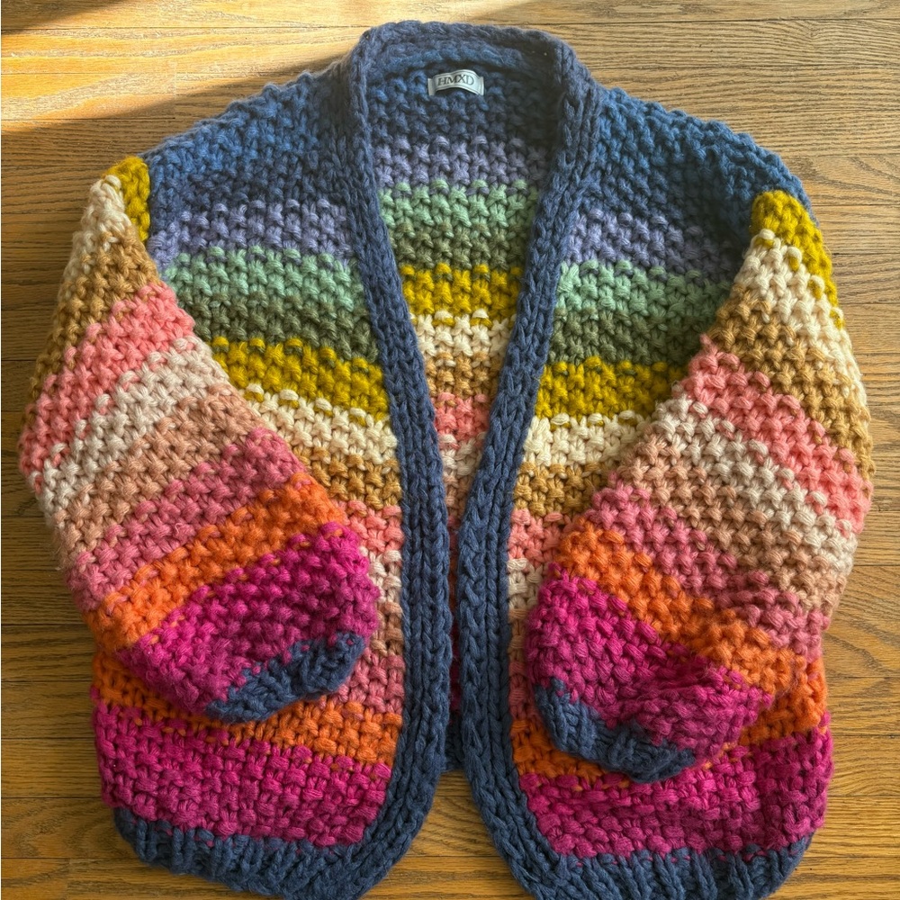 HMXD Rainbow knit cardigan , one size , oversized Medium ,soft chunky knit. NWOT